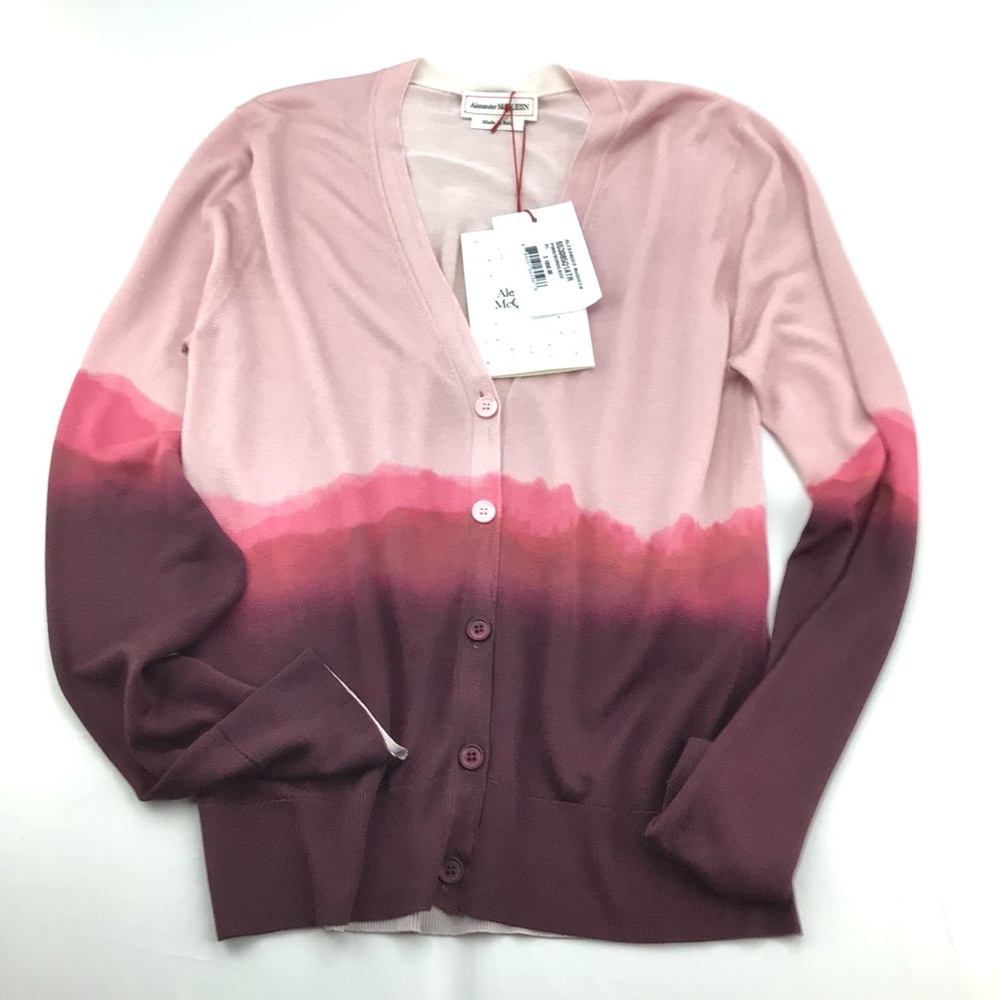 Alexander McQueen RUNWAY Dusty Rose Ombre Button Cardigan Sz XL RETAIL$1189